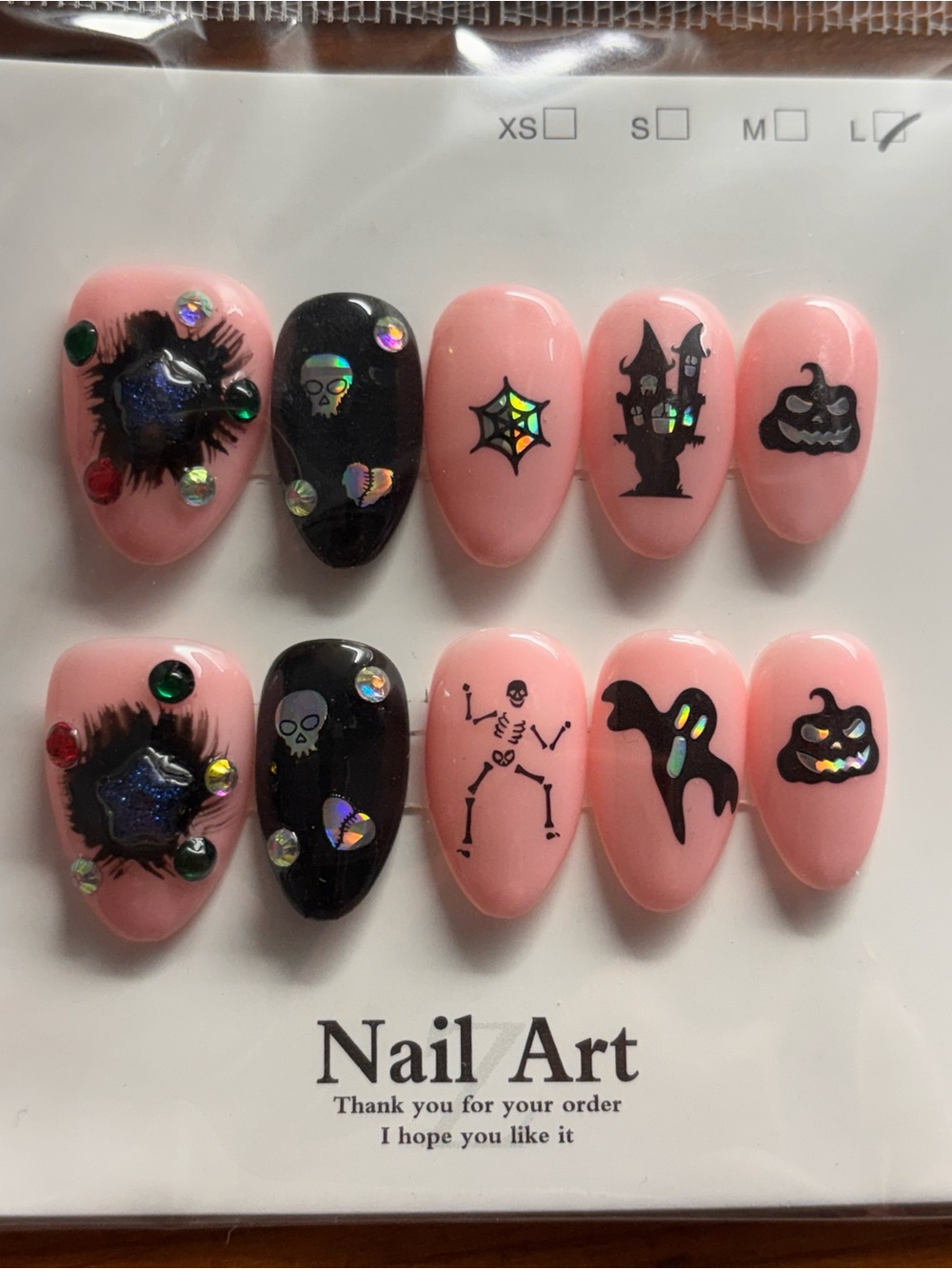 Halloween Pink & Black Press-On Nail Set with Spooky Accents